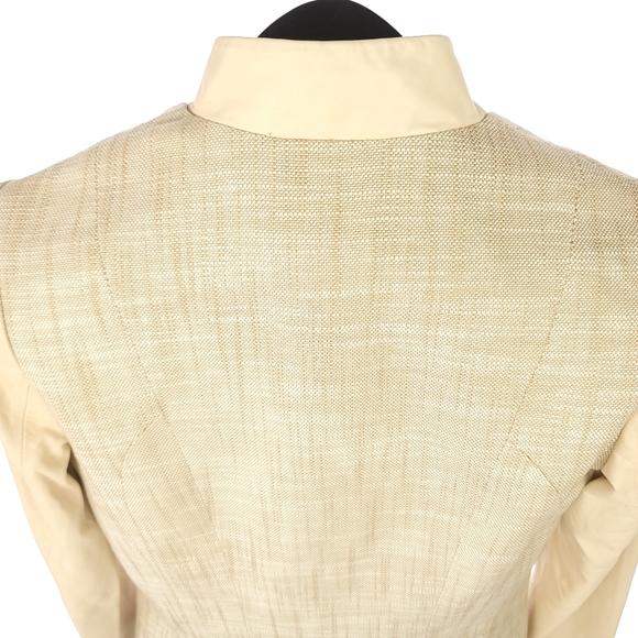 DANIER ITALIAN LEATHER/Tweed Jacket Stand Collar Faux Welt Pockets Cream Sz XS - Picture 2 of 11